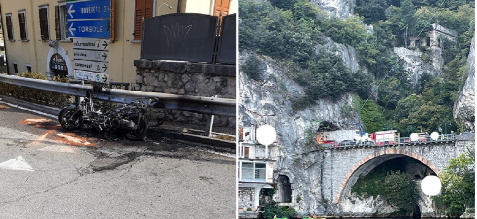 Scooter in fiamme ad Arco e una moto si schianta tra le gallerie a Riva del Garda